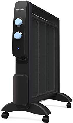 UNIVERSALBLUE Calefactor Mica bajo Consumo | Radiador Silencioso 1500W |Color Negro | Termostato Regulable | Rápido calenamiento