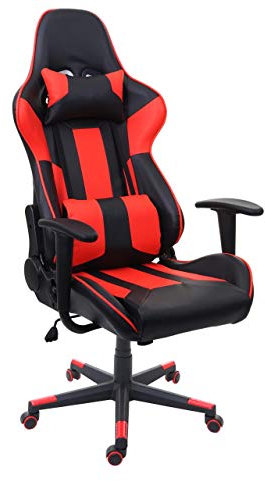 Mendler Bürostuhl HWC-F84, Schreibtischstuhl Gamingstuhl Chefsessel Drehstuhl, Kunstleder - schwarz/rot