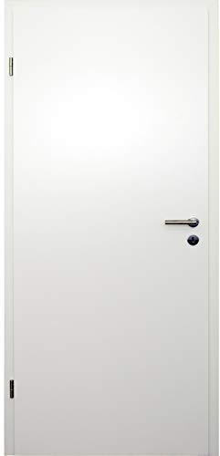 HORI Zimmertür Komplettset I CPL Weißlack I Zarge und Türdrücker I Röhrenspanmittellage I I Lichtausschnitt I DIN Rechts - Breite: 735 - Wandstärke: 140 mm