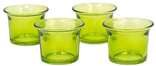Creativery Teelichtgläser 63x45 mm Set 4 Stück Teelichthalter Glas mit geschwungenem Rand Tulpenform Farbauswahl: maigrün 550 / lindgrün/hellgrün