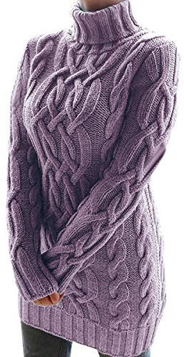 Turtle Neck Long Jumpers Dresses For Women Oversized Cable Knit Jumper Dress Women Ladies Knitted Jumpers Womens High Neck Sweater For Women Pullover Sweaters Pullovers Thick Fitted Plain Purple S