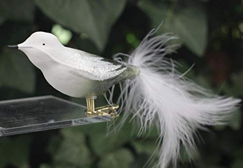condecoro Christbaum Clip - Vogel Glas Weiss-Oliv Baumschmuck Federvogel