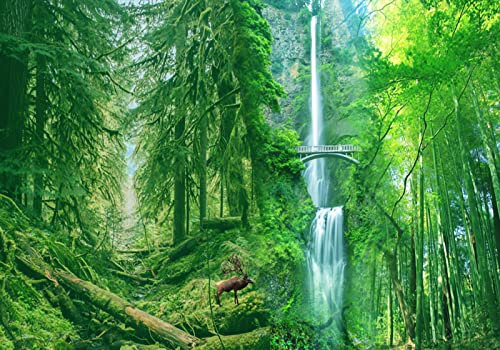 Fototapete 3D Effekt Grüner Urwald Großer Wasserfallelch Fototapete Vlies Tapete Bilder Wand Wanddeko Dekoration 430x300cm