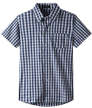 Spring&Gege Chemise Habillée en Popeline à Carreaux à Manches Courtes pour Garçon