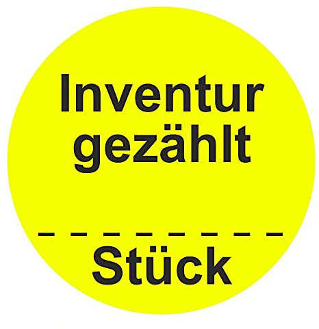 Inventuretiketten, Inventuraufkleber Inventur gezählt Stück - Durchmesser 50 mm - 1000 Stück (Leuchtgelb)