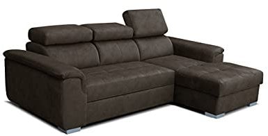 Robin Silver Ecksofa mit Schlaffunktion Bettkasten 3 Verstellbare Kopfstützen Sofa L-Form Schlafsofa Freistehende Eckcouch Schlafcouch Wohnzimmermöbel Wohnlandschaft Rechts Braun