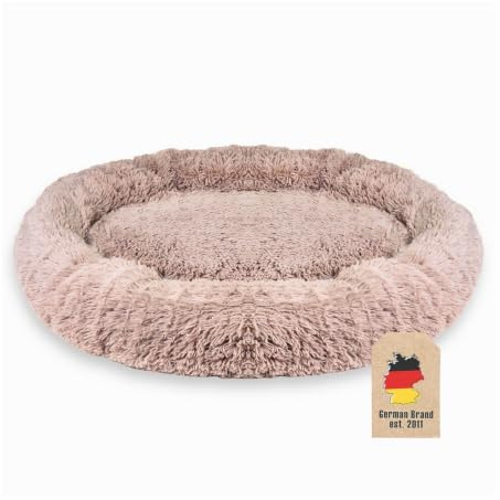 INTIRILIFE Flauschiges Plüsch Haustierbett in Beige Durchmesser 80 cm - Weiches rundes rutschfestes Hundebett Katzenbett Kissen Komfortables Hundesofa Katzensofa für Hunde und Katzen