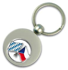 Yantec Schlüsselanhänger Bayern - Tschechien mit Einkaufswagenchip, Bayernflagge Einkaufs-Chip für den Einkaufswagen aus Metall