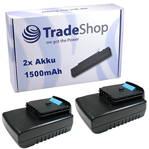 Trade-Shop Lot de 2 batteries Li-ion de qualité supérieure 18 V / 1500 mAh - Remplace Black&Decker A1518L A1518L LB018OPE LB018OPE - Pour GKC1000L GKC1817 GKC1817L GLC1825N GLC2500L GPC1800L GTC61800L