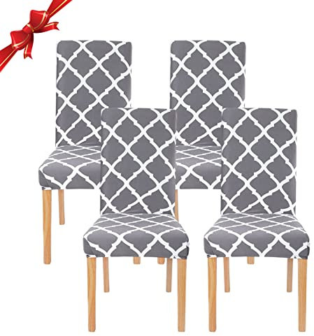 Jaotto Stuhlhussen 4 Stück Universal, Stuhlhusse Stretch 4er Set Moderne, Stuhlhussen Schwingstühle Elastische Langlebig Stuhlhussen für Esszimmer Bankett Deko(Graue Geometrie,4 Stück)
