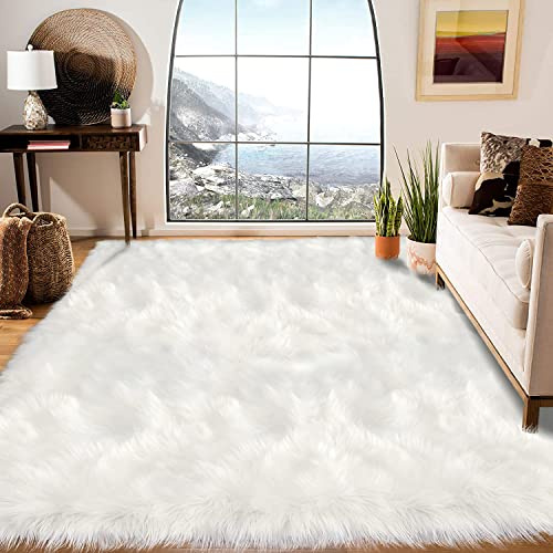 Latepis Area Rugs 6x9 Faux Fur Sheepskin Rug for Living Room, Fluffy Washable Rug for Bedroom, Playroom, Luxury Room Decor, Rectangle