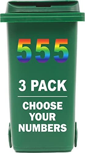 3 x Multicolour Bin Numbers for Wheelie Bins, 0-9, Dustbin Stickers, Easy Application 17.5cm Stick On Number Stickers - Weatherproof Self Adhesive Vinyl (5)