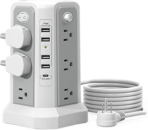 Surge Protector Power Strip Tower 10FT (4A1C) with PD18W USB C Port