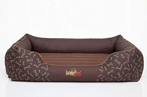 Bjird Hundebett - Hundekorb für kleine mittelgroße & große Hunde - Hundekissen - Hundesofa - Bezug abnehmbar und waschbar - Prestige - Größe: S - Braun mit Knochen