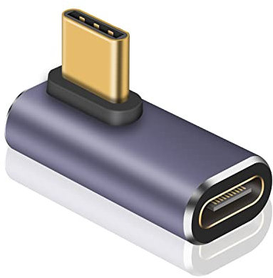 Maxhood USB C Right Angle Adapter 40Gbps, 90 Degree 100W Power Delivery & 8K Video Extension for Thunderbolt 4/3 iPhone, Docking, Tablet, 1 Pack