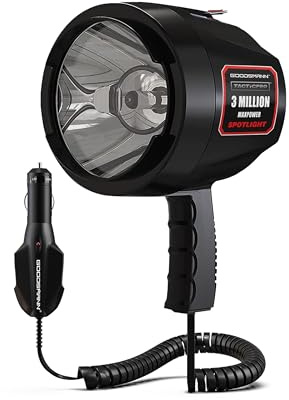 GOODSMANN Handheld Spotlight Corded Spot Lights up to 1200 Lumen Halogen Flashlight 12V DC Car Charger Spotlight for Boat Fishing Hunting Hiking
