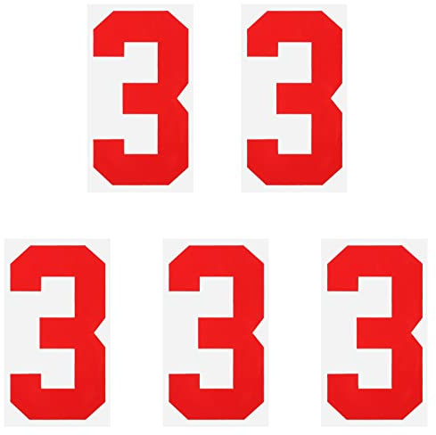 sourcing map Iron on Number 3 Heat Transfer 8 Red Single Number for Team Uniform, Sports T-Shirt, Football, Basketball, Baseball Pack of 5
