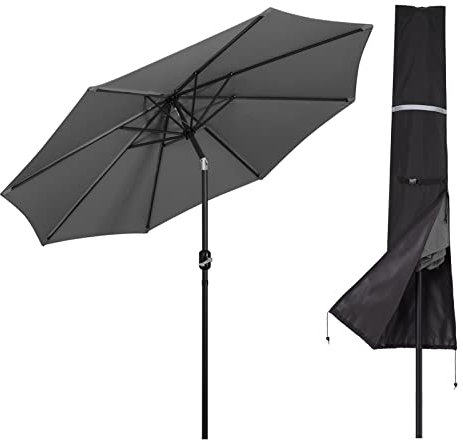 Mondeer Parasol de Jardin 3m, Parasol inclinable avec manivelle Support Protection UV et 8 Baleines en Acier, Inclus Housse de Protection, pour Balcon Jardin Terrasse Plage, Gris