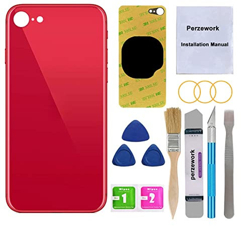 Perzework OEM Rückglas Ersatz für iPhone SE 4,7 Zoll (rot) 2020 zweite Generation und 2022 dritte Generation mit Reparatur-Toolkit