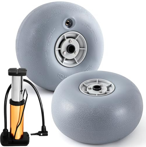 Lenwen 2 Pack PU Beach Balloon Wheels, 12 Inch Beach Cart Tires Replacement Big Sand Wheels with 1 Air Pump for Kayak, Canoe Cart, Rolling Walker, Wheelchair and Boat
