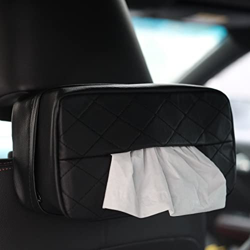 Qirc PU-Leder-Auto-Tücherhalter, Auto-Rücksitz-Kopfstütze, hängende Taschentuchboxen, Auto-Serviettenbox-Halter für universelles, Taschentuchspender passend für 120 Taschentücher pro Box(schwarz)