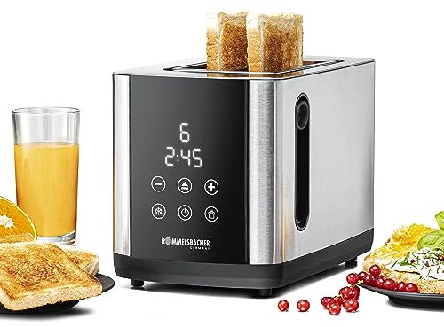 ROMMELSBACHER TOASTER TO 850, 2 ampie fessure per pane fino a XL toast, centraggio automatico del pane, display LED, indicatore conto alla rovescia, 9 livelli, scongelamento, inserto per panini,