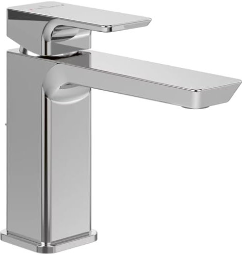 Villeroy & Boch Subway 3.0 Waschtischarmatur, Wasserhahn Bad ohne Ablaufgarnitur, Waschbeckenarmatur wassersparend mit Keramikkartusche, Auslaufhöhe 110mm, Badarmatur eckig in Chrom