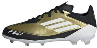adidas F50 League Messi Football Boots Firm Ground Fußballschuhe, Gold Metallic/Cloud White/Core Black, 28 EU