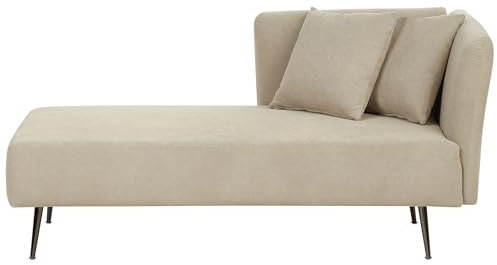 Chaiselongue Stoff beige rechtsseitig mit Kissen Lehne Metallgestell modern Riom