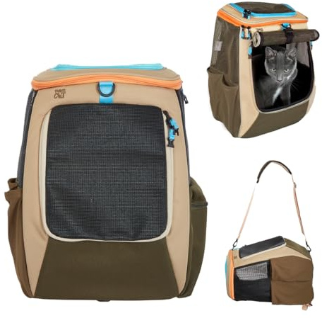 Travel Cat Rucksack-Tragetasche, The Navigator Umwandelbare Haustiertragetasche, Katzenrucksack mit vollständig belüftetem Mesh-Gewebe (Erde)