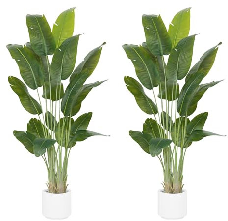ZEEOZE 2Pcs Artificial Bird of Paradise Plant 230cm Tall Fake Tropical Palm Tree Large Fake Plants with 18 Silk Banana Leaves Faux Plant Indoor Trees with White Pot for Home Bedroom Living Room Decor