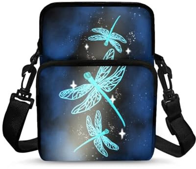chaqlin Crossbody-Tasche für Damen und Mädchen, niedlicher Reißverschluss, Geldbörse, Umhängetasche, Handytasche, Mini-Schulterhandtasche, Neon Libelle