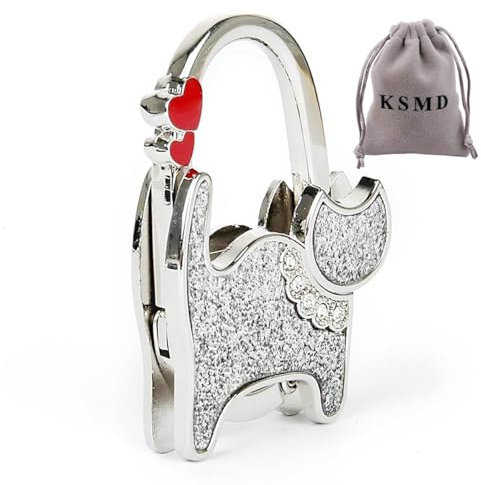 KSMD Cat Design Purse Hooks for Table and Bars,Portable Purse Hanger Organizers Hooks Handbag Holder Pocketbook Holder Bag Storage for Desk Bag Hook (Silver Bling Cat)