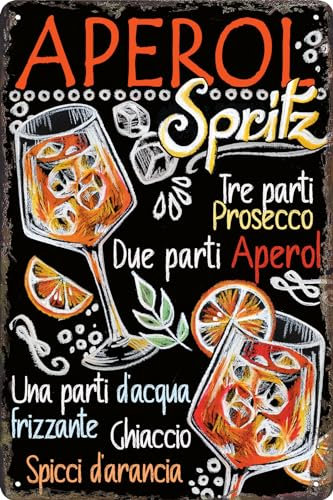 30 x 20 cm - Retro Blechschild, Bar Schild, Cocktail Rezept, Summer Feeling - Aperol Spritz - Prosecco (Rezept Italienisch)
