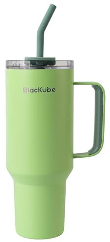 Blackube 1200ml Trinkbecher mit deckel und strohhalm, Becher mit deckel und strohhalm, Auslaufsicher, Große Trinkflasche aus Metall für Sport, Schule, Fitness, Outdoor, Camping