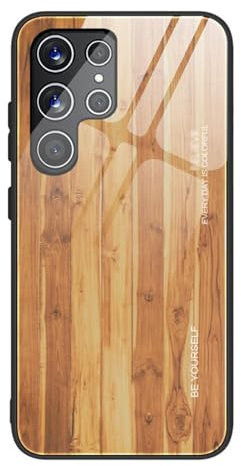 MOHDHAF- Hülle for Samsung Galaxy S24 Ultra S24 Plus S24 Hochwertige Gehärtetem Glas Handyhülle Schlanke Modische Holzmaserungsmuster Handyhülle(C,S24)