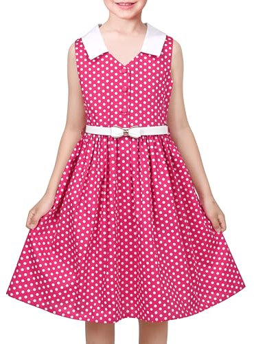 Girls Dress Red Polka Dot Swing Retro Vintage 50s Belt Casual Party Age 8 Years