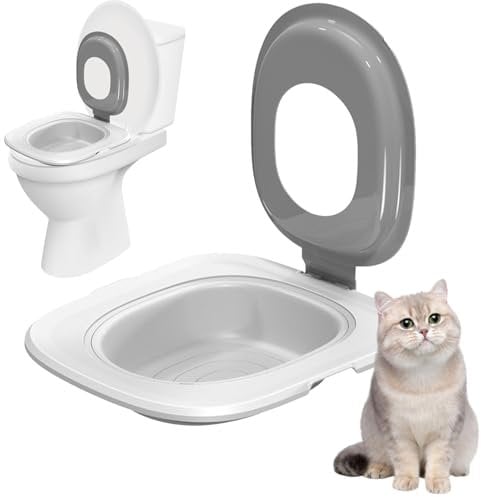 Cat Toilet Training System, Cat Toilet Seat Training Kit, Portable Cat Tray, No More Box, Pet Potty Trainer Hygienic Pet Supply, Kitten Potty Train System for Teaching Cat, Gray