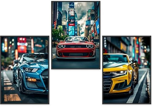 GrowArt - 3er-Set Poster mit amerikanischen Sportwagen im A3-Format ohne Rahmen | hochwertiger Fotodruck | außergewöhnliche Wanddekoration für Autoliebhaber | Motive nur bei uns erhältlich