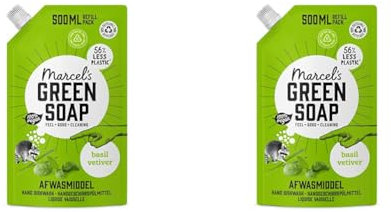 Marcel's Green Soap - Spülmittel Basilicum & Vetiver Nachfüllpackung - Geschirrspülmittel - 100% Umweltfreundlich - 100% Vegan - 97% Biologisch abbaubar - 500 ml (Packung mit 2)