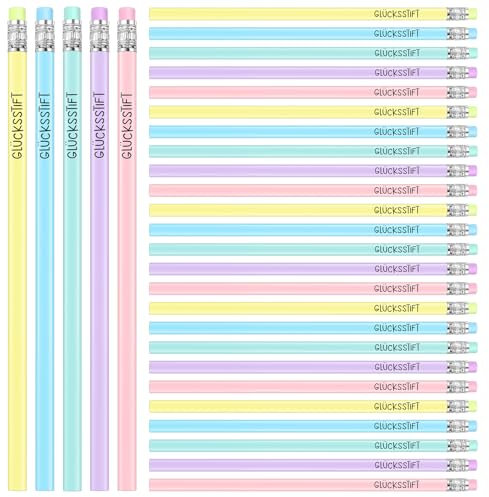 Tenare 30 Stück Glücksstift Bleistifte mit Radiergummi du Schaffst Das Holzbleistifte Set HB Bleistift Mehrfarbig Graphitstifte Set zum Zeichnen Schreiben Schreibwaren für Erwachsene Lehrer Kollegen