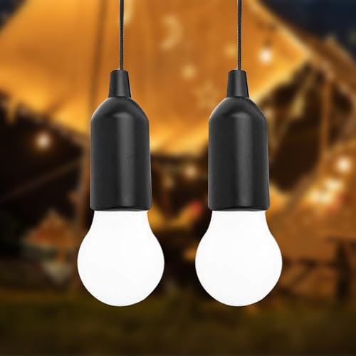 MODOAO Lamping LED Leuchte, Pull Light Led Camping Laterne,Hängende Zeltleuchte,Tragbare LED Lampe Warmweiß für Camping, Wandern, Outdoor, Party (Black, 2 Pack)