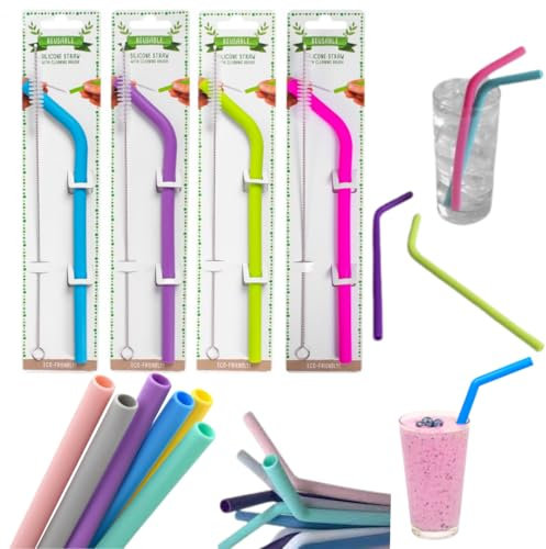 Citystores® Reusable Silicone Straw with Cleaning Brush Eco-Friendly Drinking Straws Random Color Sent Bendable & Easy to Clean