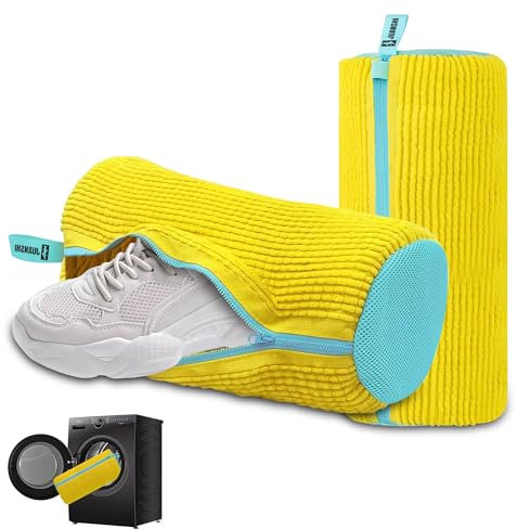 JUANSHI® 2 sacchetti per il lavaggio delle scarpe, lavatrice con pulizia a 360°, per la pulizia delle scarpe, per sneaker, 39 x 19 cm, colore: giallo