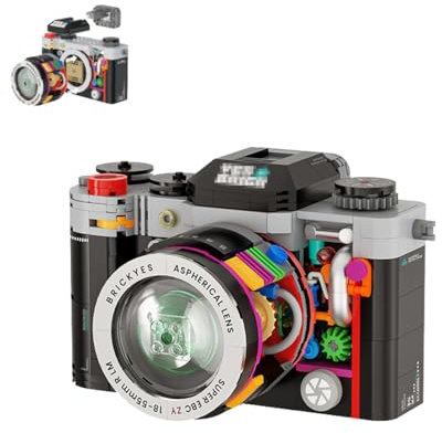 Fuwraixis Set di blocchi macchina fotografica vintage, modello meccanico di blocco del vento, giocattoli di montaggio fai da te, ornamenti decorativi, regali per bambini dai 6 anni in su