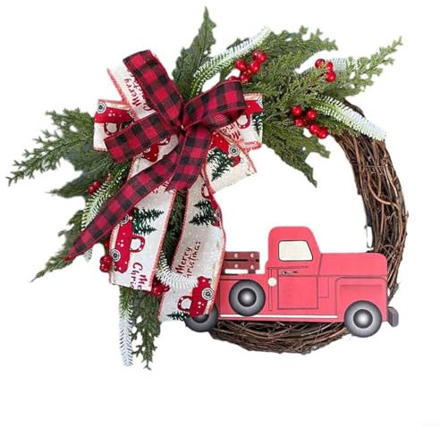 HOHOVYVY Door Wreath Christmas, Red Truck Christmas Wreath, Farmhouse Christmas Decoration, Winter Wreath