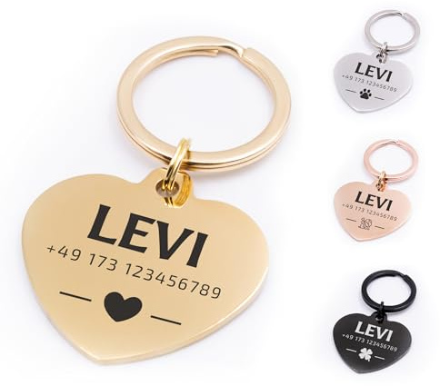 FELLSOCKE Hundemarke Herz aus Edelstahl – personalisiert & gravierbar, robust & rostfrei, in 3 Größen – Namensschild Anhänger für Hunde, Katzen & Pferde (Goldfarben, 30x27mm, Glänzend)
