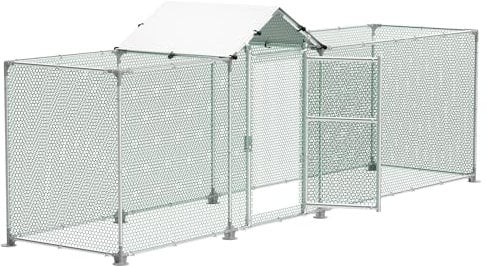 FIVMEN Freilaufgehege Hühner 4x1m Hühnerstall Metall mit Sonnenschutz Dach,Tür & Riegel Stabil Hühnerhaus Freigehege Kleintiergehege für Hühner, Ente & Kleintiere