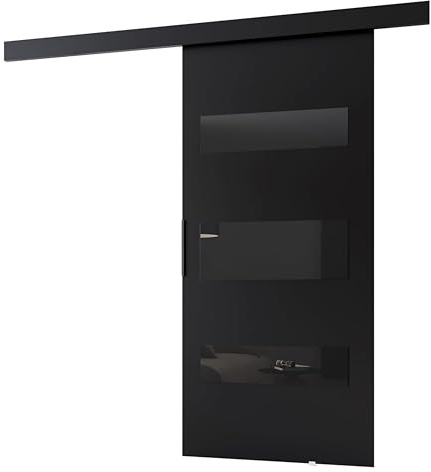 MINIO go for it - Ensemble de porte coulissante CLEAN D 96 cm de large | Montage mural, système de porte coulissante, portes intérieures - Noir