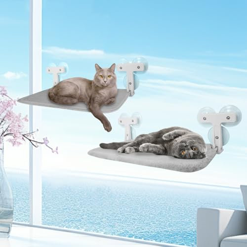 Cat Window Bed, 2PCS Cat Window Hammock, 52x30cm Foldable Window Perches mit 2 x 6 Strong Suction Cups, Different Fabrics on the Front and Back, Hammock for Indoor Large Cats Holds Up to 30kg